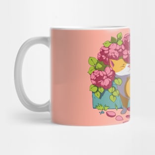 The cute red cat loves pink flowers Edit Mug
